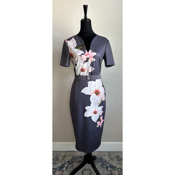 Ted Baker Women's Cut Bisslee Chatsworth Floral Romantic Prep Midi Dress Size 6 - Picture 2 of 11